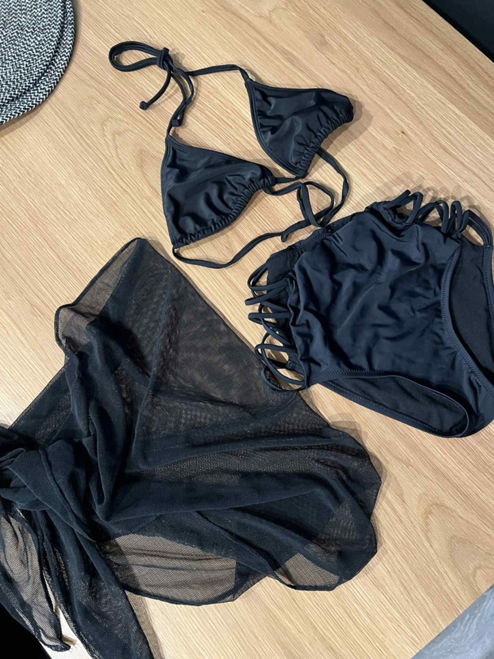 Black Strappy Bikini Set with Sheer Cover-Up